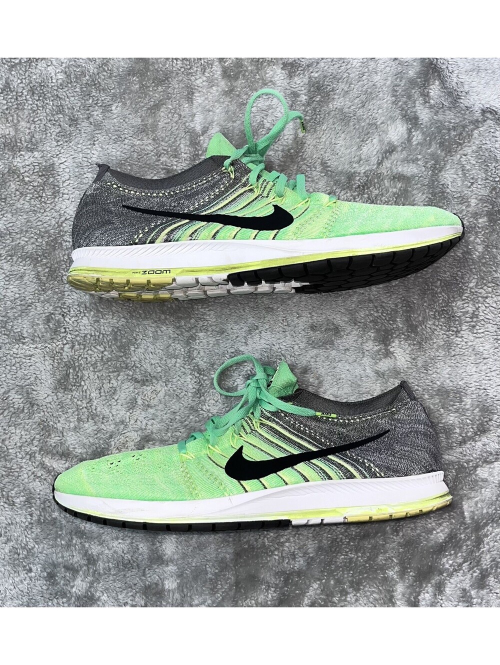 RARE Nike Zoom Flyknit Streak 835994 303 Mens 14 Road Racing Shoes Green Gray